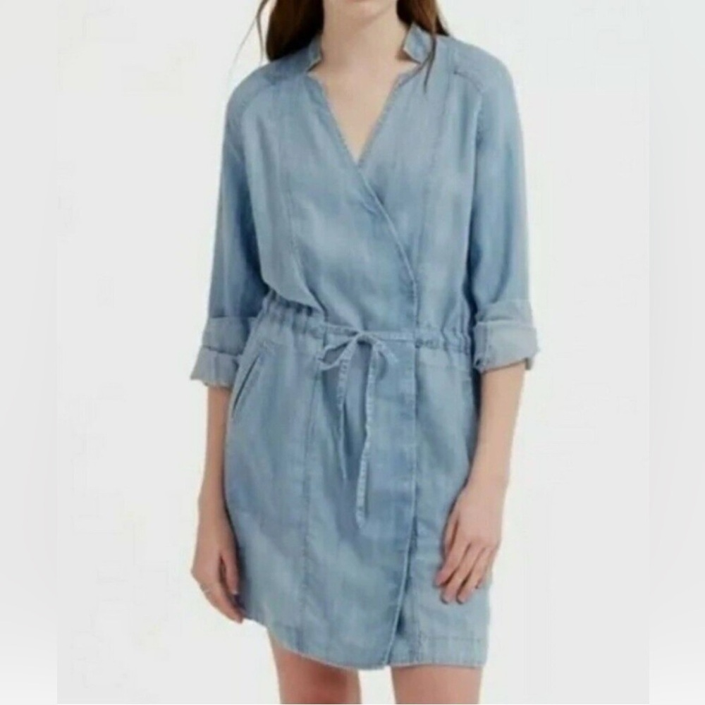Lou & Grey Light Blue Chambray Wrap Mini Dress